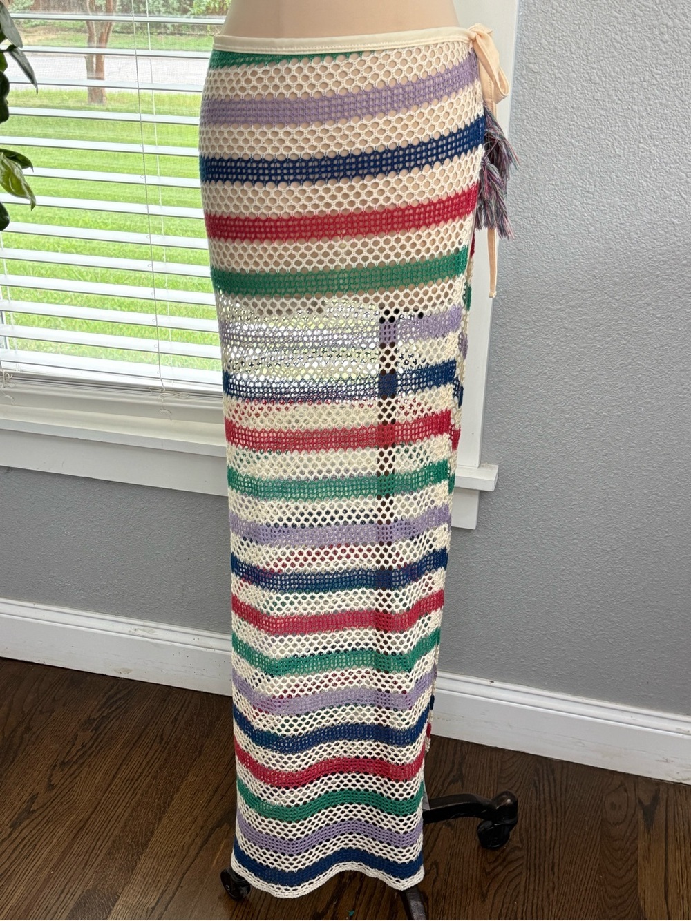 Crochet Maxi Skirt with Multicolor Stripes Size XL Beach Cover Up
